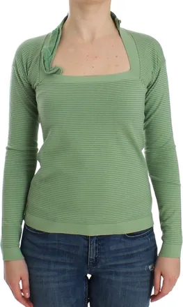 Ermanno Scervino Green Wool Blend Striped Long Sleeve Womens Sweater