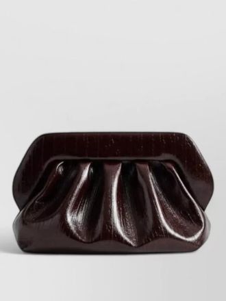 Themoir&egrave; vegan fabric clutch bag glossy pleated rectangle
