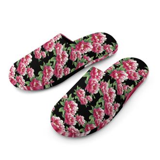 Generic Blooming Peony Flower Mens Cozy Memory Foam Slippers Warm Cotton House Shoes Comfy Slipper for Indoor Outdoor