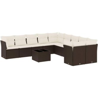 vidaXL Set De Sof&aacute;s De Jard&iacute;n 11 Pzas Cojines Rat&aacute;n Sint&eacute;tico Marr&oacute;n Vidaxl