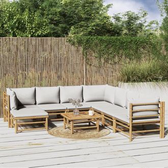vidaXL Set De Muebles De Jard&iacute;n 9 Piezas Bamb&uacute; Y Cojines Gris Claro Vidaxl