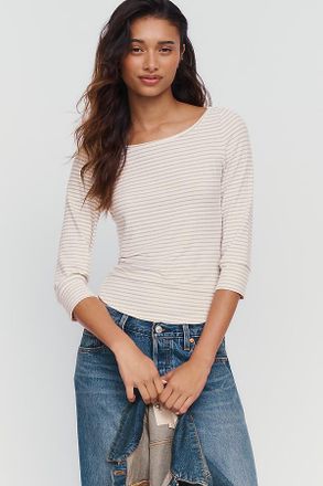 Pilcro Lurex Stripe Boatneck Top