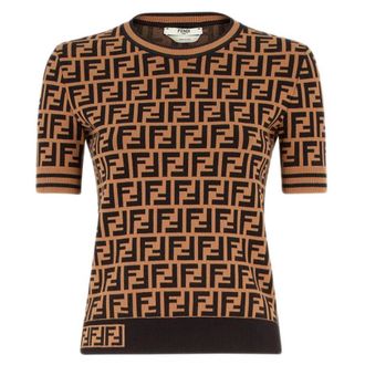 Fendi FF Motif Short-Sleeved Sweater, Brand Size 38 ( US Size 2 )