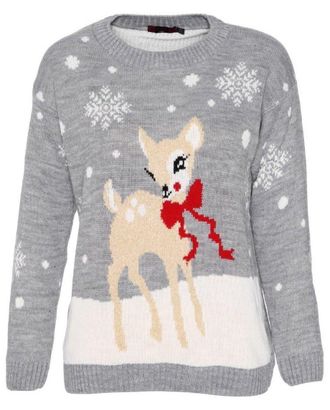 Crazy Girls Red Olives Womens Baby Reindeer Christmas Jumper Kids Unisex Bambi Deer Xmas Knitted Top 7/8 Years-M/L (Kids 5/6 Years, Grey)