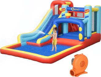 OUTSUNNY Castillo Hinchable Para Ni&ntilde;os De 3-8 A&ntilde;os Con Soplador Parque Acu&aacute;tico Con Tobog&aacute;n Trampol&iacute;n Piscina Bolsa De Transporte 435x245x200 Cm Multicolor