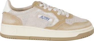 Autry Platinum And Beige Medalist Low Suede Inserts Leather Sneakers