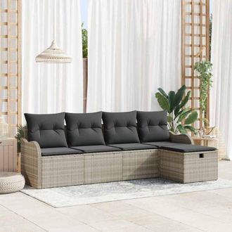 vidaXL Vidaxl - Conjunto De Sof&aacute; De Jard&iacute;n Con Coj&iacute;n 5 Pcs Gris Claro Polirat&aacute;n