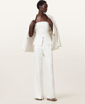 AllSaints Lyocell Bonnie Tailored Linen Blend Bodice, Size: UK 16/US 12