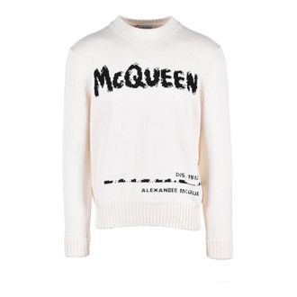 Alexander McQueen Alexander McQueen, Round-neck Knitwear, male, White, Size: 2XL Cotton Knit Sweater