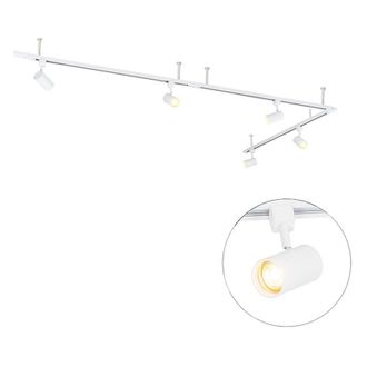 QAZQA Qazqa Moderno Sistema De Iluminaci&oacute;n De Riel Colgante Moderno Con 5 Focos Blancos Monof&aacute;sicos - Iconic Jeana Pl&aacute;stico Alargada /redonda Adecuado Para 