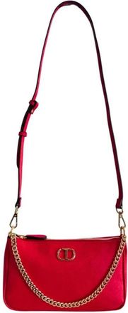 Twinset Leren Schoudertas met Kettingdetail - Dames - Schoudertassen - Rood - ONE Size - Leer - Tassen