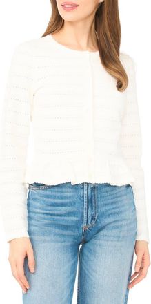 CeCe by Cynthia Steffe Ruffle Pointelle Cardigan in Antique White at Nordstrom, Size Xx-Small