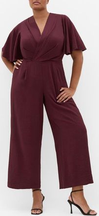 City Chic Braelynn Short Sleeve Jumpsuit in Dark Cherry at Nordstrom, Size Xxxs