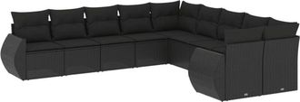 vidaXL Vidaxl - Set De Sof&aacute;s De Jard&iacute;n 10 Pzas Cojines Rat&aacute;n Sint&eacute;tico Negro