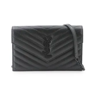 Saint Laurent Black Leather Chain/Shoulder Wallet (Pre-Owned)