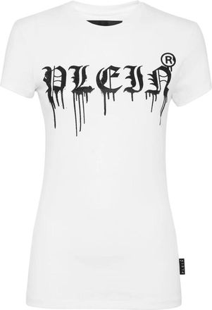 Philipp Plein T-Shirt Ronde Hals Gothic Plein - Dames - T-shirts - Wit - S - Katoen - Tops