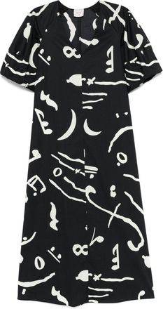 Alysi Maxi-jurk met abstracte print - Zwart