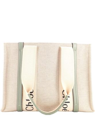 Chlo&eacute; Beige Canvas & Leather Woody Tote Medium (Authentic Pre-Loved)