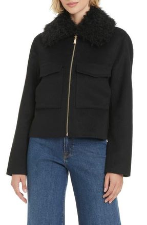 Kate Spade New York Wool Blend Jacket with Removable Faux Shearling Collar in Black at Nordstrom, Size X-Small