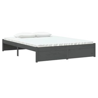 Berkfield Home Beautiful Bed Frame Grey Solid Wood 135x190 cm Double