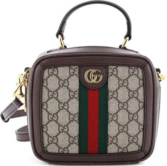 Gucci Ophidia Zip Around Top Handle Bag GG Coated Canvas with Leather Mini satchel - Bruin