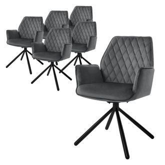 ML Design 6x Sillas De Comedor Con Respaldo Y Reposabrazos Asientos Antracita Tapizado Con Funda De Terciopelo Patas De Metal Sill&oacute;n Giratorio Dise&ntilde;o Ergon&oacute;mico