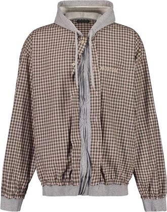 Balenciaga Jassen, Heren, Bruin, M, Micro Tartan Zip Shirt met capuchon