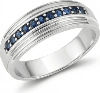 Pompeii3 5/8Ct Blue Sapphire Band Mens Wedding Ring in White, Yellow, or Rose Gold