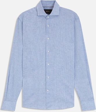 HUGO BOSS Mens L-Hays Slim Fit Linen Shirt - Blue/Green - Size: 40/Regular