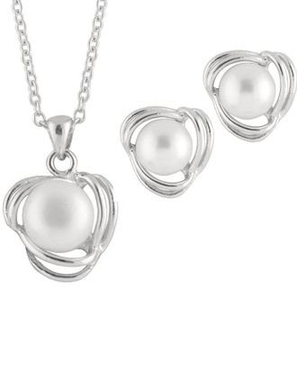 Splendid Pearls Rhodium Plated 6-6.5Mm Pearl Necklace & Stud Sets