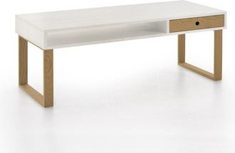 HOGAR 24 Mesa de centro de madera maciza natural, color blanco y encerado