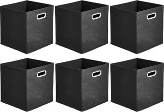 OEM Juego De 6 Cubos De Almacenamiento De Tela Plegables, Sin Tapa, Color Negro, 27 X 27 X 28 Cm