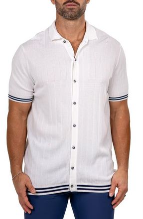 Maceoo Marthy Knit Short Sleeve Button-Up Shirt in White at Nordstrom, Size 5