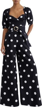 Reiss Brook Polka Dot Linen Jumpsuit in Navy/Ivory at Nordstrom, Size 14 Us