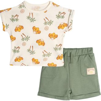 Disney Lion King Simba Baby Boys French Terry 2-Piece T-Shirt and Shorts Set in Simba Cream Sage at Nordstrom, Size 24M
