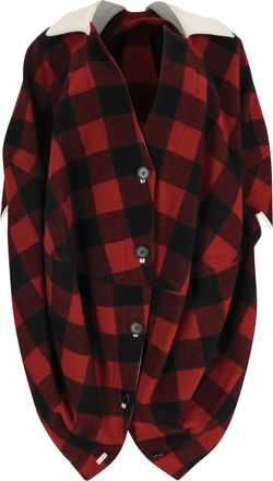 Marni Check-Print Poncho Jacket in Red and Black Wool