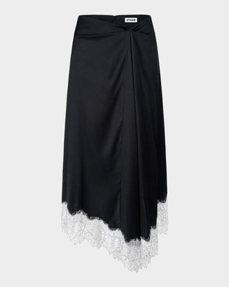 Staud Sonoma Lace-Trim Silk Midi Skirt