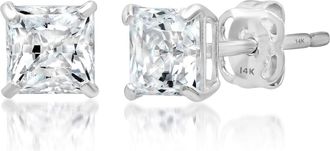 MAX + STONE 14k Yellow or White Gold Princess Cut Cubic Zirconia Stud Earrings 4MM to 7MM