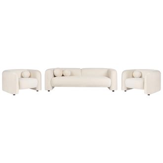 Beliani Conjunto De Sala De Estar 5 Plazas Sof&aacute; Y 2 Sillones Moderno De Terciopelo Con Cojines Extra Blanco Crema Leiren