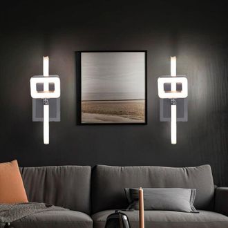 Globo Lighting Lampada da parete orientabile con interruttore per illuminazione scale a led, nichel cromato opaco, 1x led 6W 540Lm, LxPxH 25x7x15,5 cm, set di 2