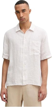 Trussardi Gestreepte Linnen Blouse - Heren - Korte mouwen Overhemden - Beige - M - Linnen - Overhemden