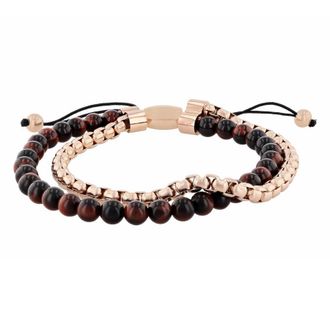 Robert Alton Stainless Steel Red Tiger Eye Bead Bolo Bracelet