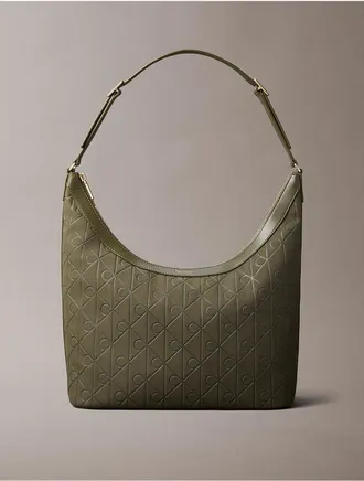 Calvin Klein Womens Allover Emblem Logo Shoulder Bag - Green
