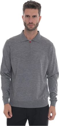 Kiton Polo shirt met lange mouwen en halve rits - Heren - Ronde hals truien - Grijs - L - Wol - Truien & Vesten