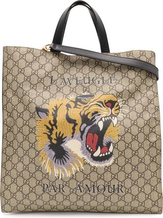 Gucci Beige Black Khaki Gg Supreme Shoulder Bag Tote Bag (Pre-Owned)
