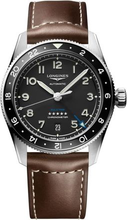 Longines Spirit Zulu Time Black Dial Leather Strap Mens Watch L3.802.4.53.2