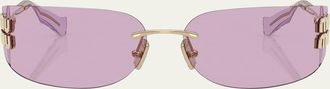 Miu Miu Rimless Logo Metal Rectangle Sunglasses