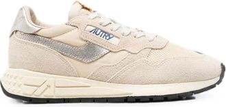 Autry Reelwind Low Sneakers In Ecru And Platinum Nylon And Suede