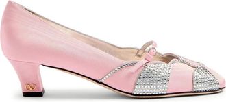 Valentino Garavani 45mm Bowow crystal-embellished pumps - women - Calf Leather/Viscose/Viscose/Goat Skin/Sheepskin/Metal/glass - 36.5 - Pink