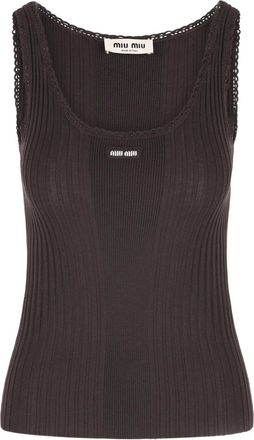 Miu Miu Ribgebreide top met gehaakte afwerking - Bruin